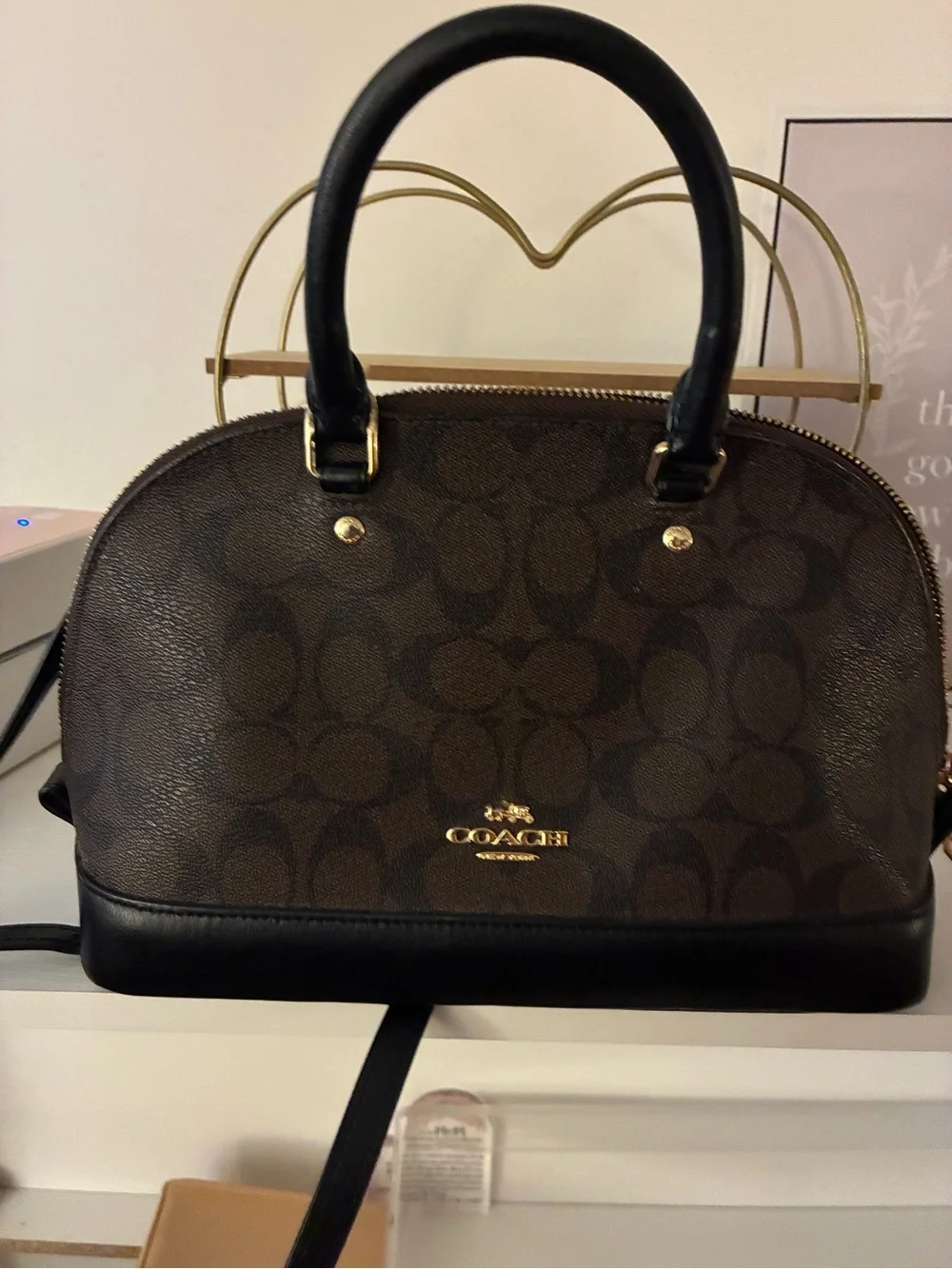 Coach Brown Signature mini Dome Satchel with Black Trim